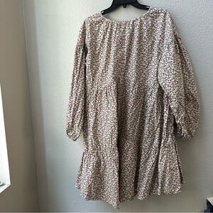 HM black floral swing long sleeve mini trapeze dress womens M